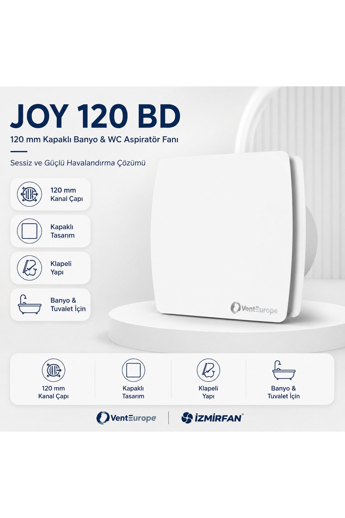 VenteuropeJOY 120 BD – 12 cm Banyo & Tuvalet Aspiratörü | Sessiz ve Güçlü Klapeli Fan