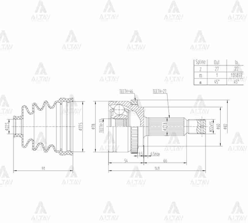 AKS KAFASI DIŞ I-30 07-11 / CEED 08-11 / ELANTRA 11-16 / CERATO 09= / BENZİNLİ 1.4 - 1.6 MT / ABSLİ 27X22X60