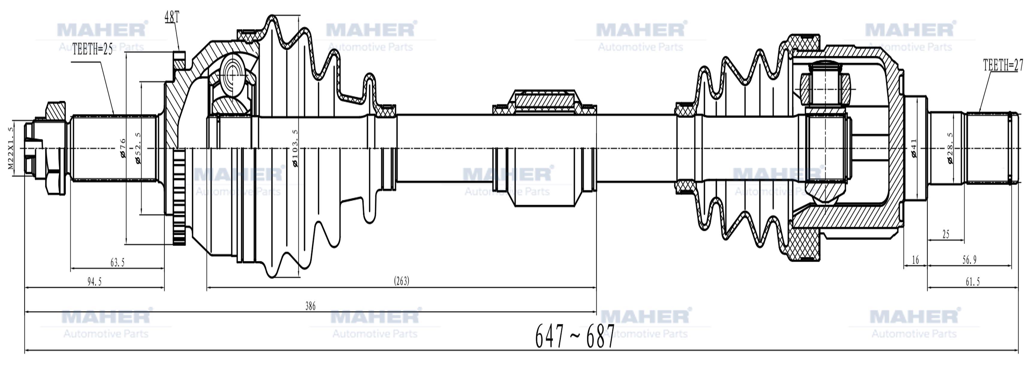 AKS KOMPLE ÖN ACCENT 11= BLUE / DİZEL SOL M-T 1.6 ABSLİ 48 DİŞ 647mm