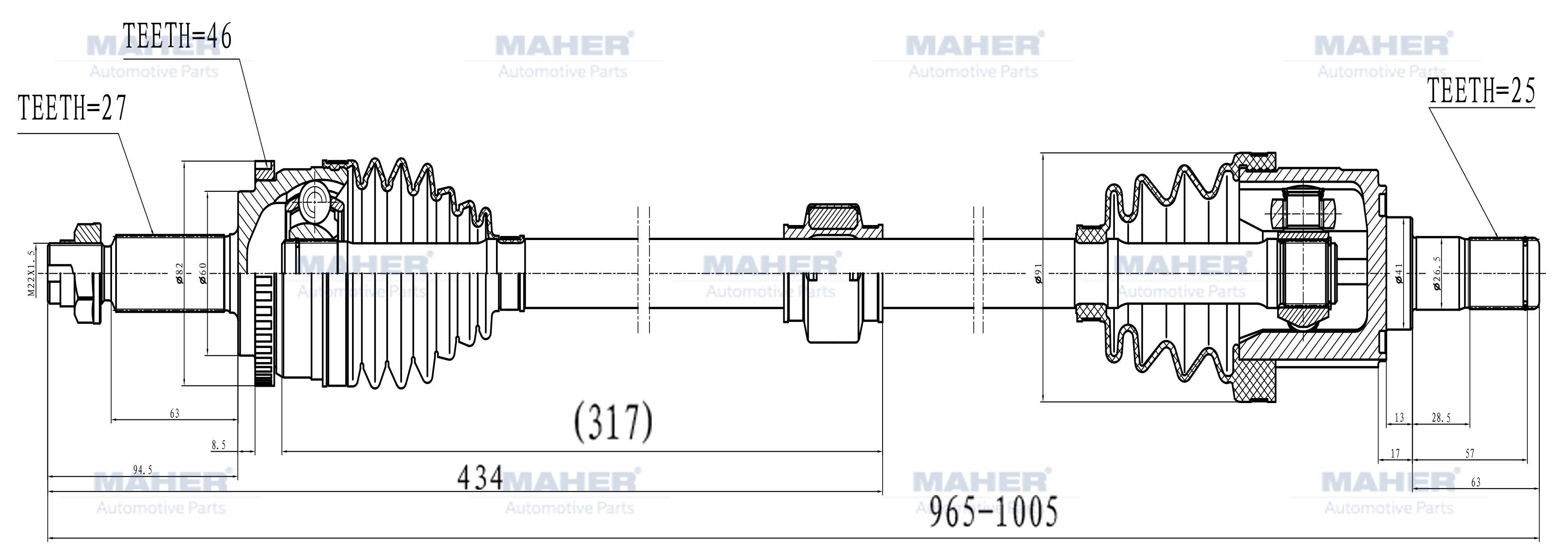 AKS KOMPLE ÖN ELANTRA 11-16 / BENZİNLİ SAĞ M-T 1.6 ABSLİ 46 DİŞ 965mm