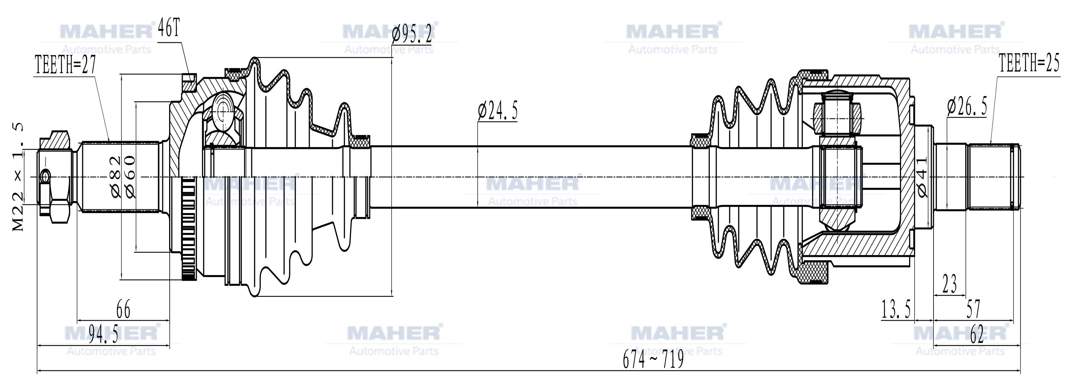 AKS KOMPLE ÖN I-30 07-11 / CEED 07-11 BENZİNLİ SOL ABSLİ 46 DİŞ 674mm