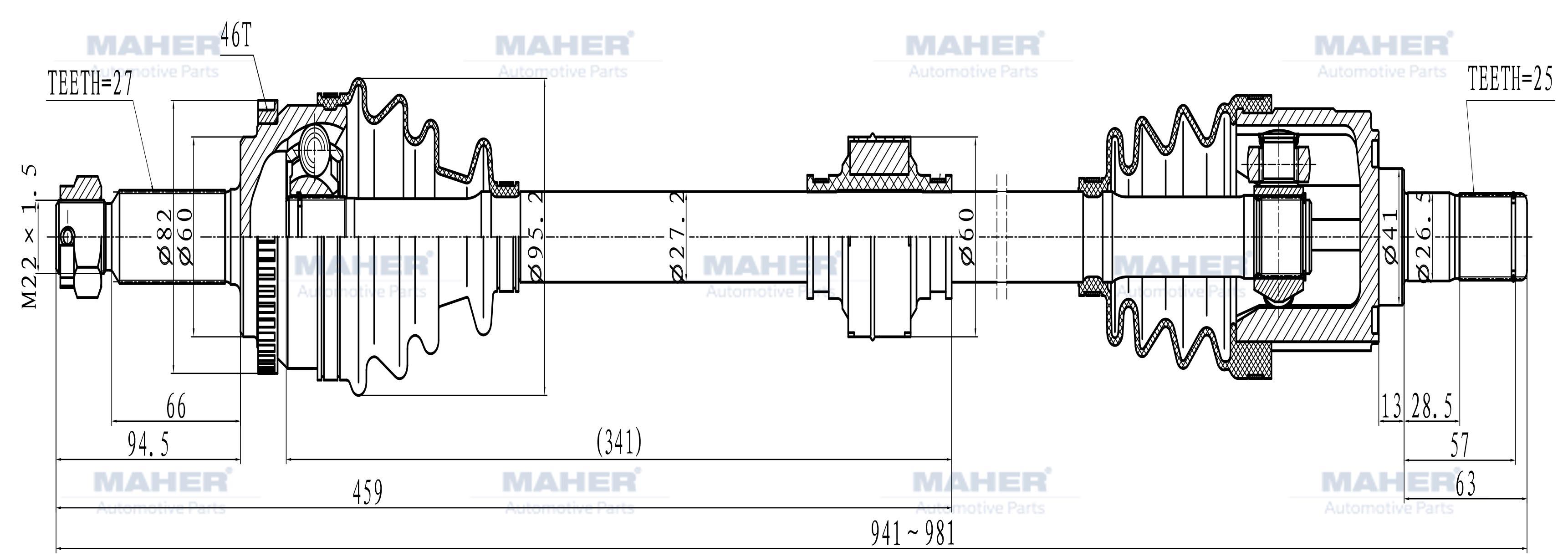 AKS KOMPLE ÖN I-30 07-11 / CEED 07-11 BENZİNLİ SAĞ ABSLİ 46 DİŞ 941mm