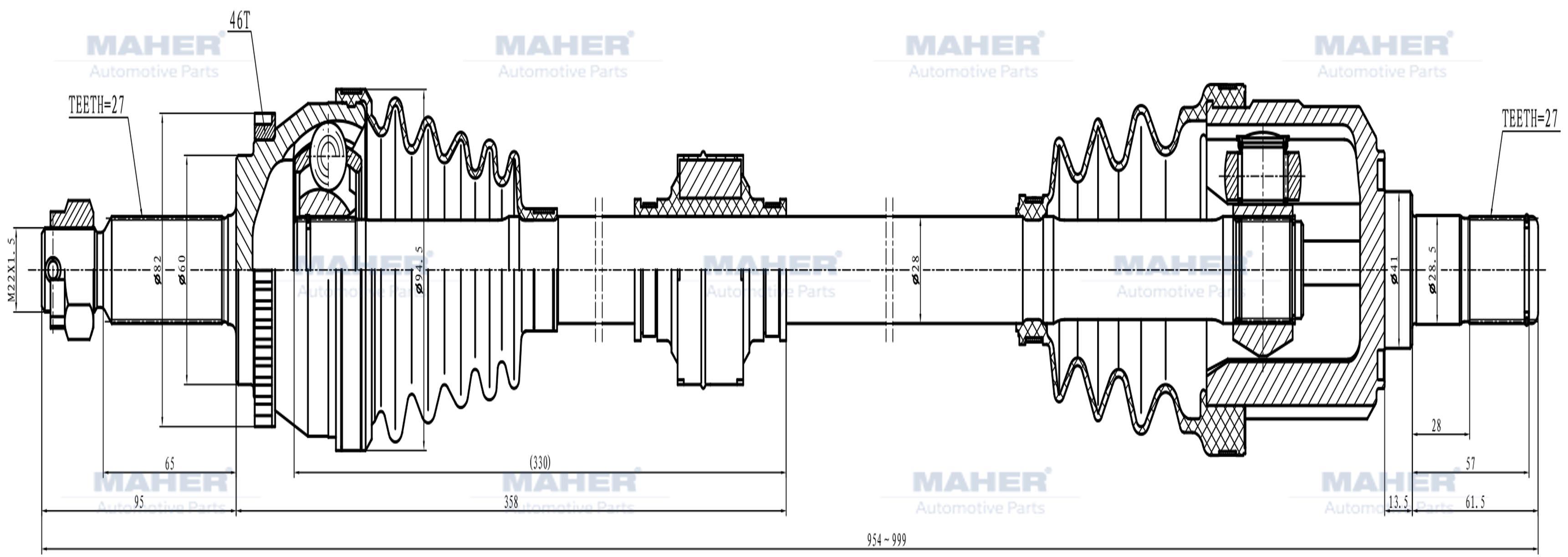 AKS KOMPLE ÖN I-30 07-11 / DİZEL M-T SAĞ ABSLİ 46 DİŞ 954mm