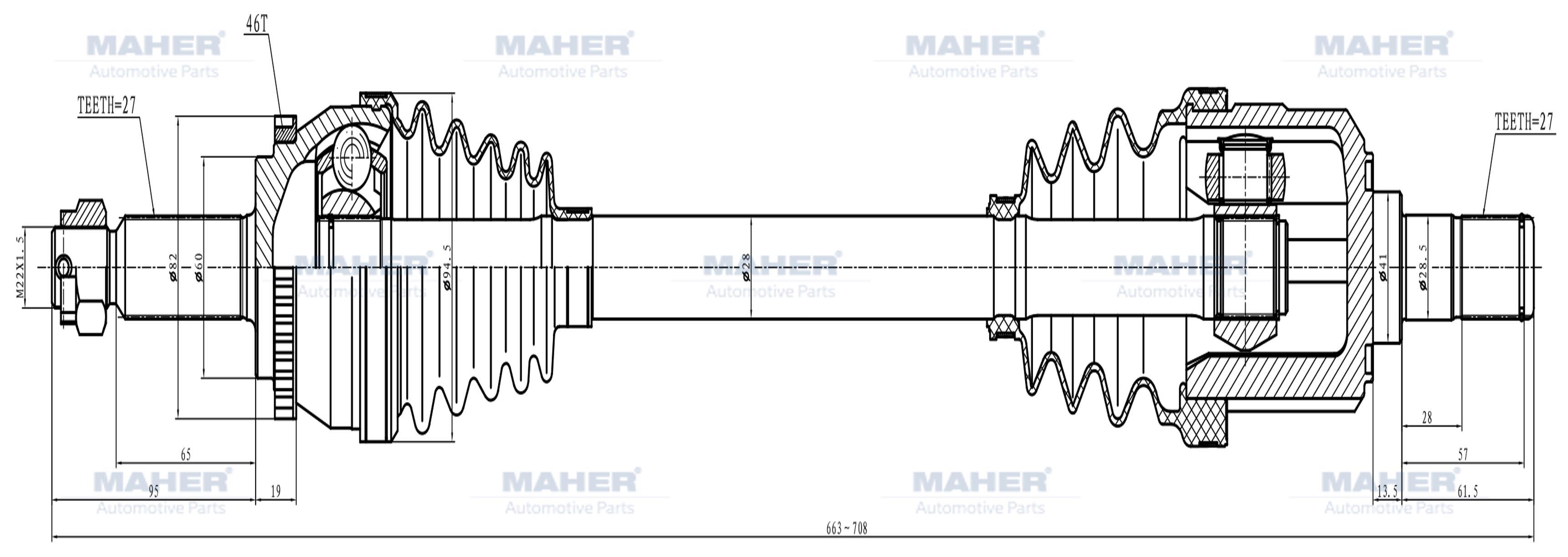 AKS KOMPLE ÖN I-30 07-11 / DİZEL M-T SOL ABSLİ 46 DİŞ 663mm