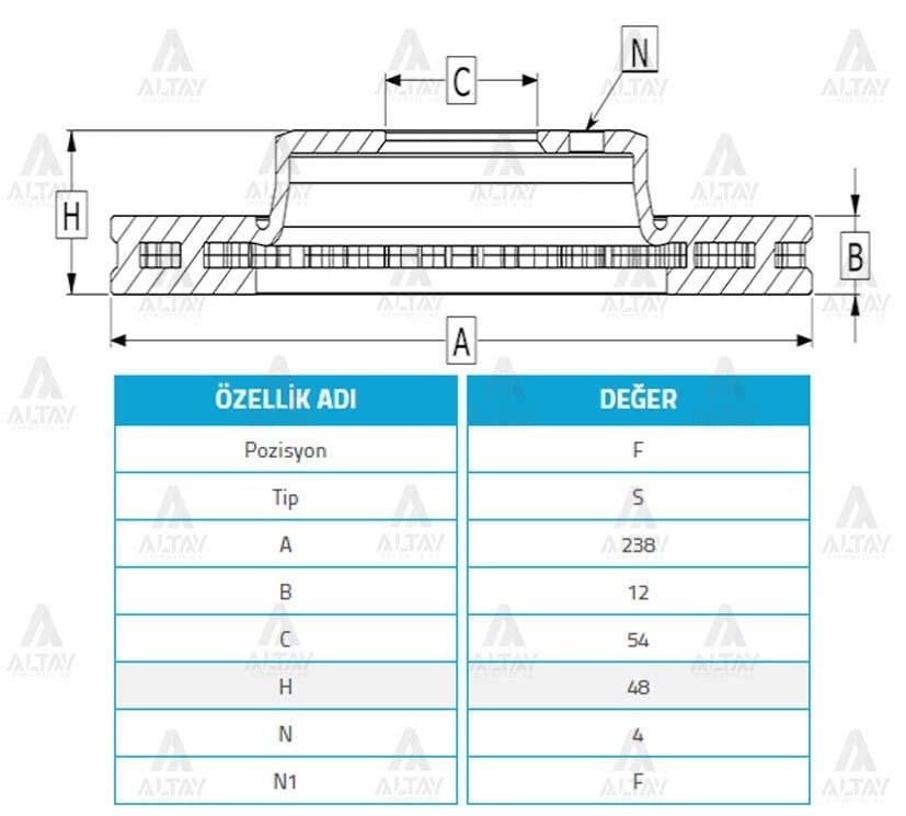 FREN DİSKİ COROLLA    88-92 / CORONA 86-92 AT151 / AT171 / ÖN DÜZ 238-4