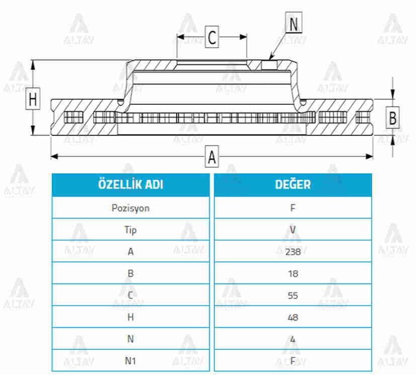 FREN DİSKİ COROLLA    88-95 / ÖN HAVALI 238-4