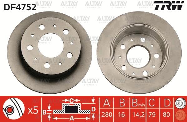FREN DİSKİ DUCATO III 06-14 / BOXER III 06-14 / JUMPER III 06-14 ARKA DÜZ 16 JANT 280-5 (YÜKSEKLİK 80mm)
