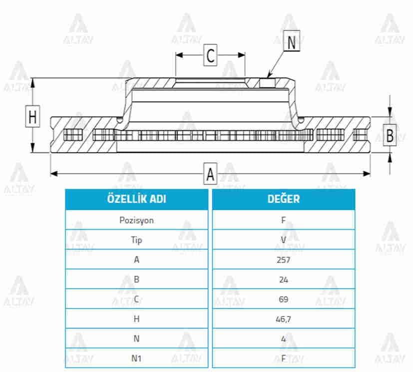 FREN DİSKİ ELANTRA 01-07 / MATRIX 06-11 / ÖN HAVALI 257-4