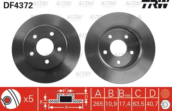FREN DİSKİ FOCUS II 04-11 / C-MAX 03-07 / ARKA DÜZ 265-5 (SET)