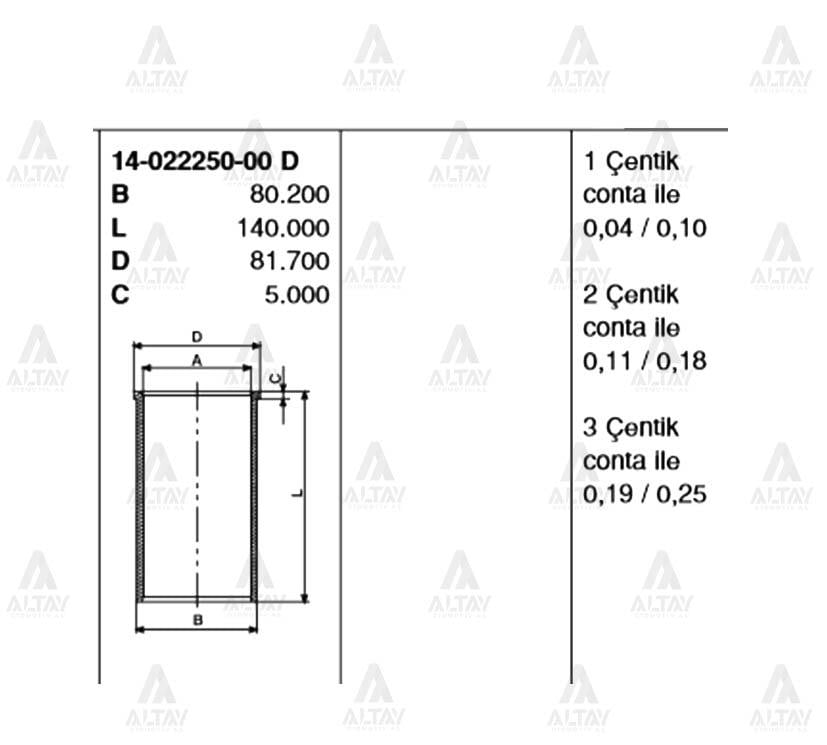 GÖMLEK I-30 12-15 / ACCENT 11=  BLUE / CEED 12-18 / CERATO 09-15 1.6 DİZEL D4FB 77.20mm STD