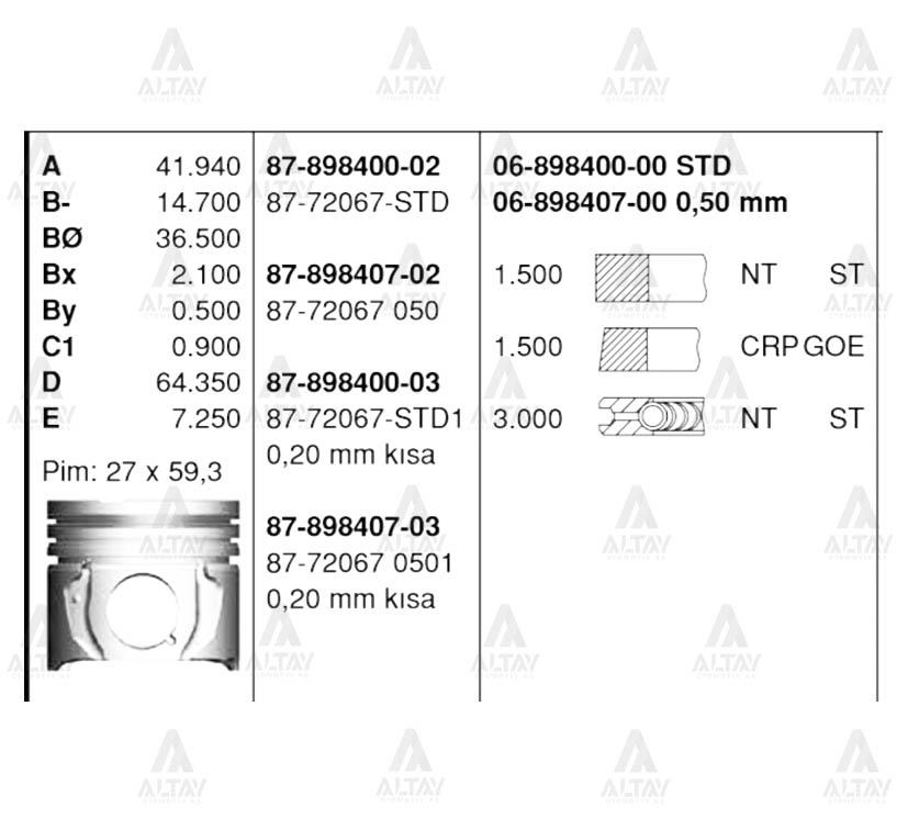 PİSTON SEGMANLI COROLLA 02-06 / YARIS 03-06 1.4 D4D DİZEL 050