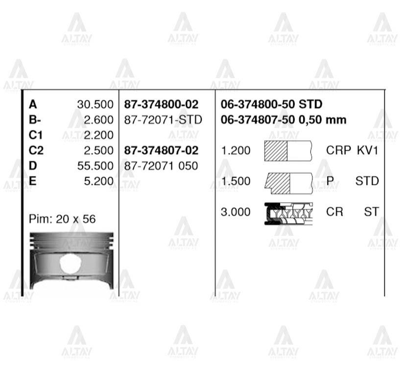 PİSTON SEGMANLI COROLLA 92-00 1.6L ENJ. 4AFE 81.00mm STD