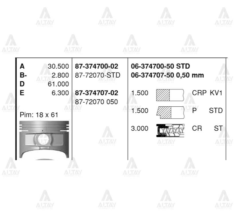 PİSTON SEGMANLI COROLLA 92-97 1.6L KARBÜRATÖRLÜ 4AF 81.00mm STD