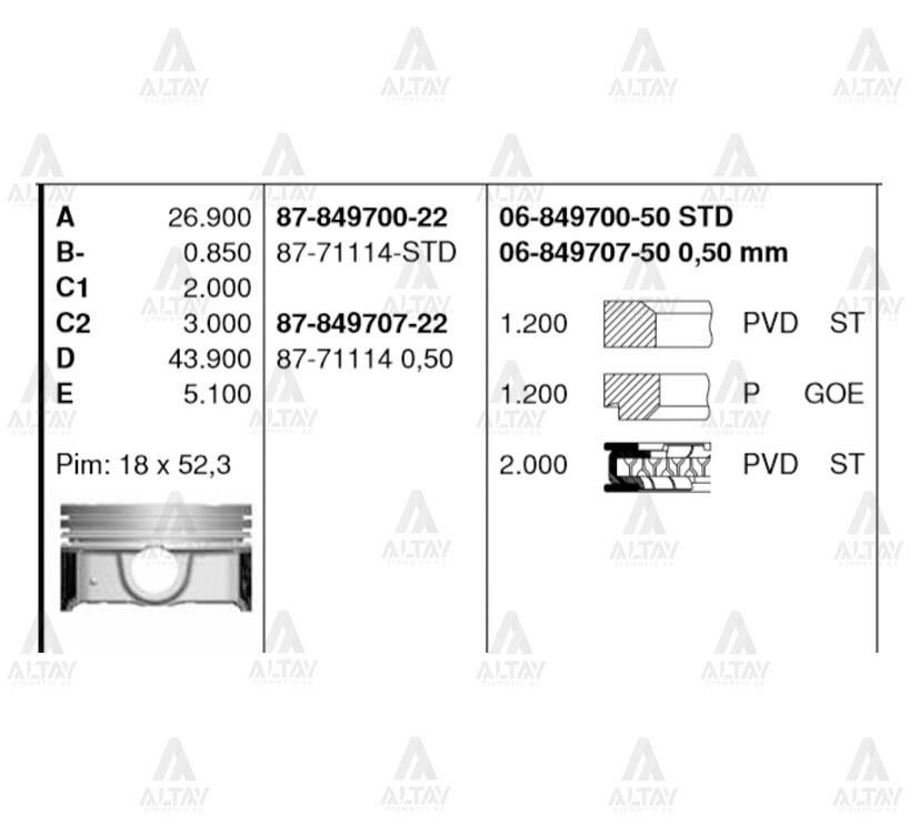 PİSTON SEGMANLI ELANTRA 11= 1.6 BENZİNLİ 050