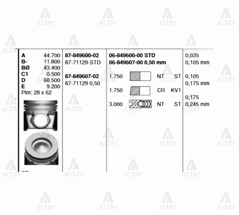 PİSTON SEGMANLI I-20 08-14 / IX-20 11-14 1.4 DİZEL 0.50