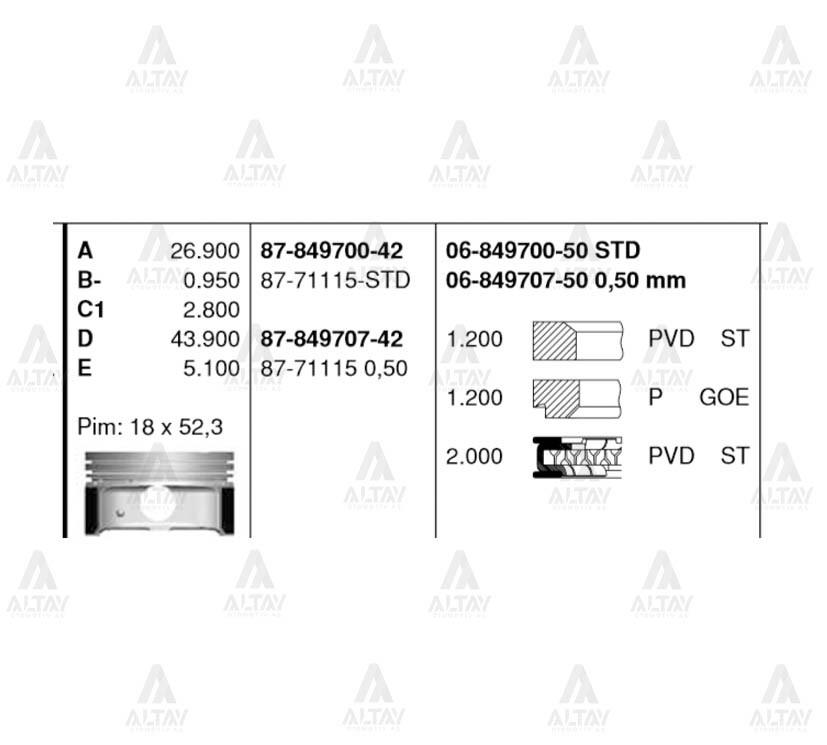 PİSTON SEGMANLI I-30 07-11 / CEED 08-11 / CERATO 09-12 1.6 BENZİNLİ STD
