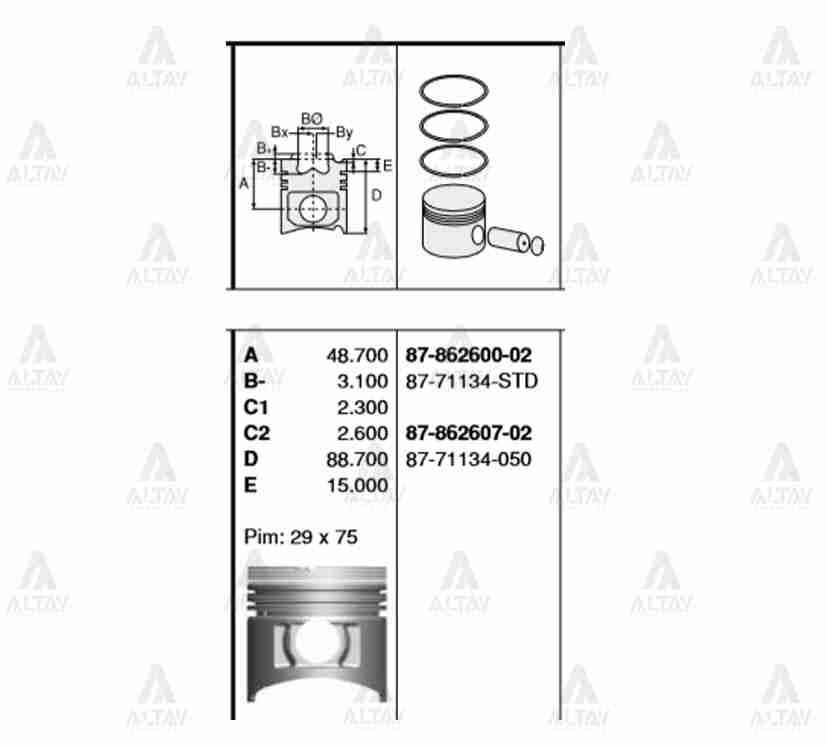 PİSTON SEGMANLI STAREX KAMYONET / LİBERO / H-100 KAMYONET 01-04 TURBO / D4BF STD