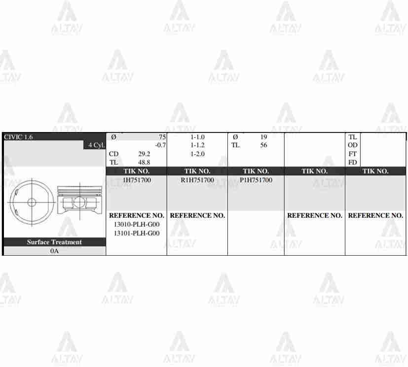 PİSTON TAKIM CIVIC 1.6L / 01-06 / 75.50mm / D16V1 / PLH / 0.50