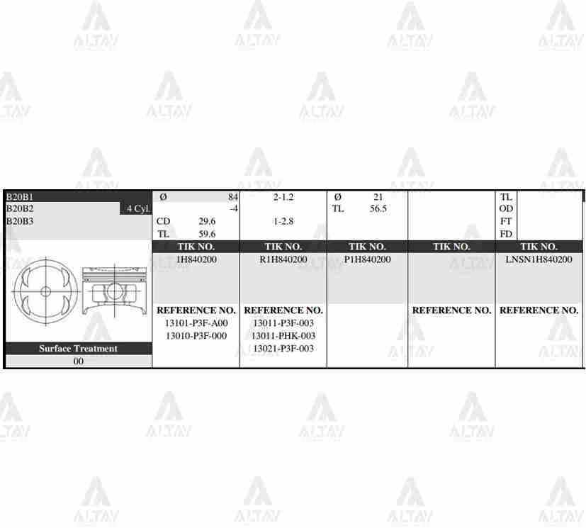 PİSTON TAKIM CRV 2.0L /  97-98 / 84.50mm / B20B3 / 0.50