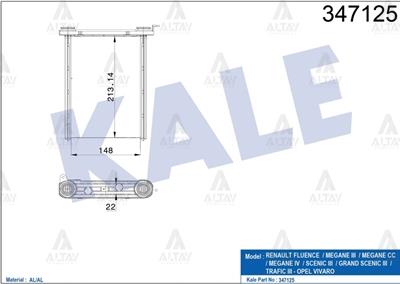 RADYATÖR KALORİFER FLUENCE 10-12 / MEGANE III 08-15 / VIVARO 14= / SCENIC III 09= / TRAFIC III 14= BRAZING