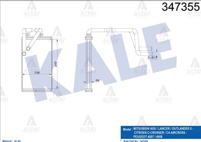 RADYATÖR KALORİFER LANCER 08= / ASX 10= / OUTLANDER 06-12 / CITROEN C4 12= / PEUGEOT 4007 4008