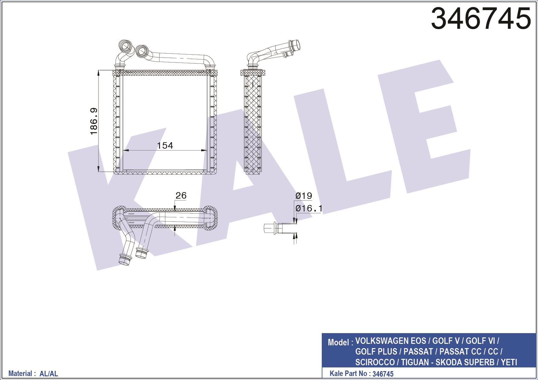 RADYATÖR KALORİFER PASSAT / TİGUAN / SUPERB / GOLF6 / OCTAVIA 04-10 DENSO TİP BRAZING