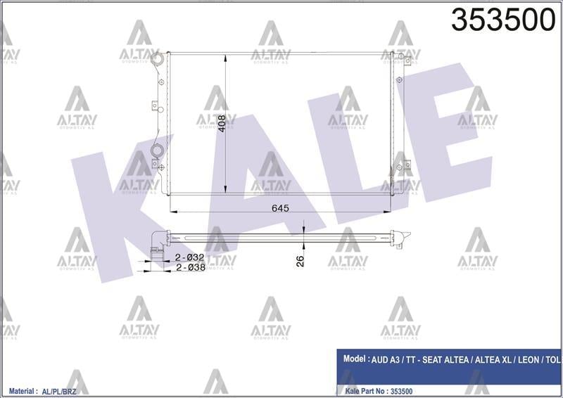 RADYATÖR SU CADDY / OCTAVIA / LEON / GOLF5 / PASSAT 04-10 CAXA-BMY-BJB-BXE-BKC 1.4 TSI-1.9 TDI BRAZING