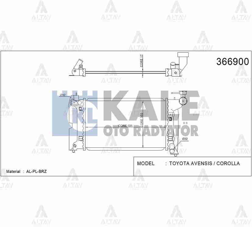 RADYATÖR SU COROLLA 02-07 / AVENSIS 03-08 3ZZ M-T 16mm BRAZING