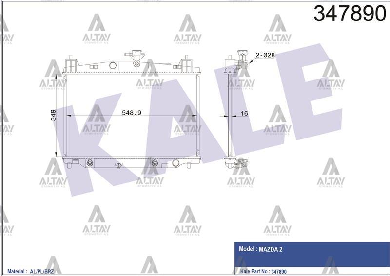 RADYATÖR SU MAZDA 2 07= 16mm A-T BRAZING
