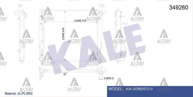 RADYATÖR SU SORENTO 10-12 22mm / 2.0 -2.2 A-T BRAZING