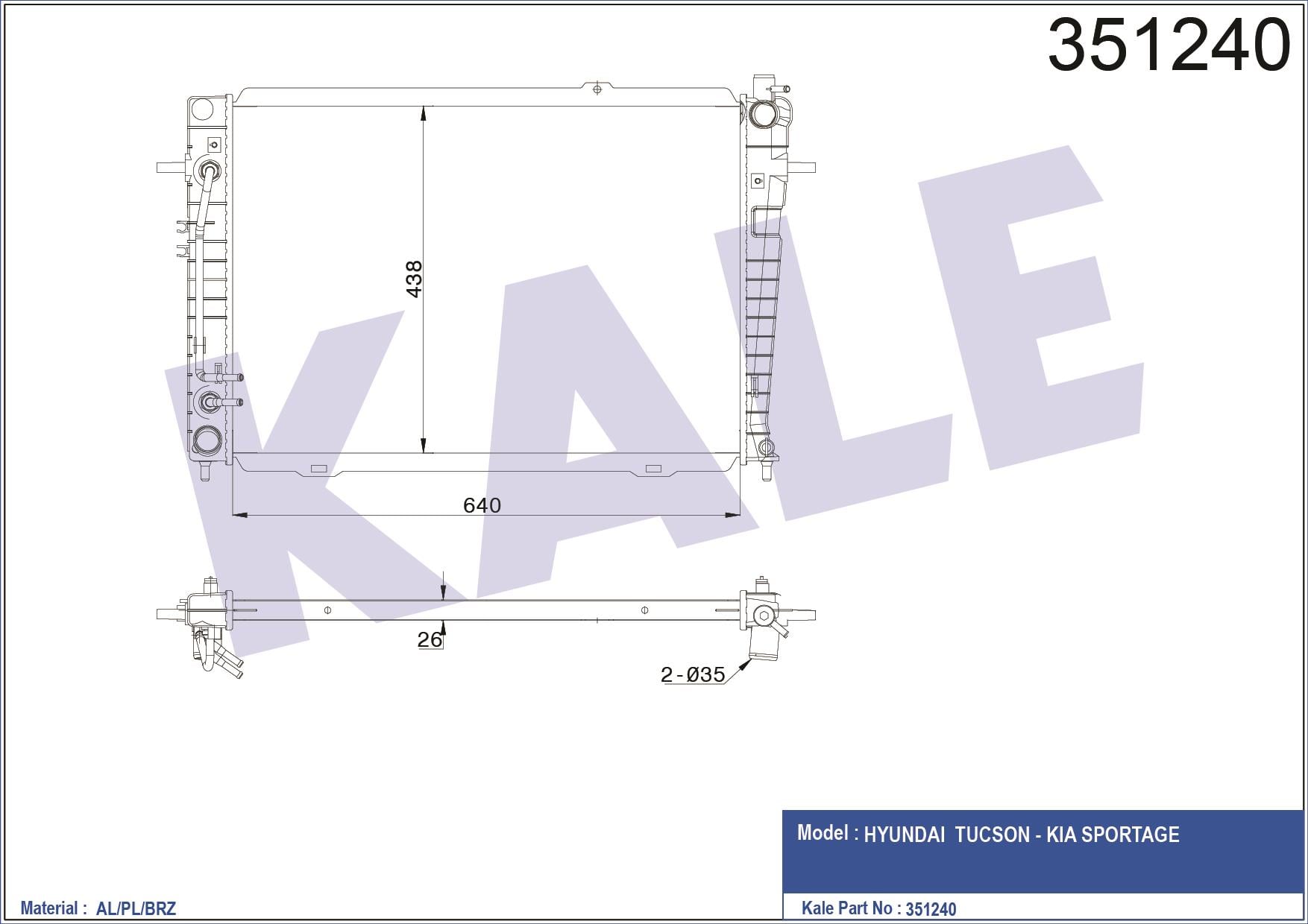 RADYATÖR SU TUCSON 04-10 / SPORTAGE 05-10 2.0 DİZEL 22mm A-T BRAZING