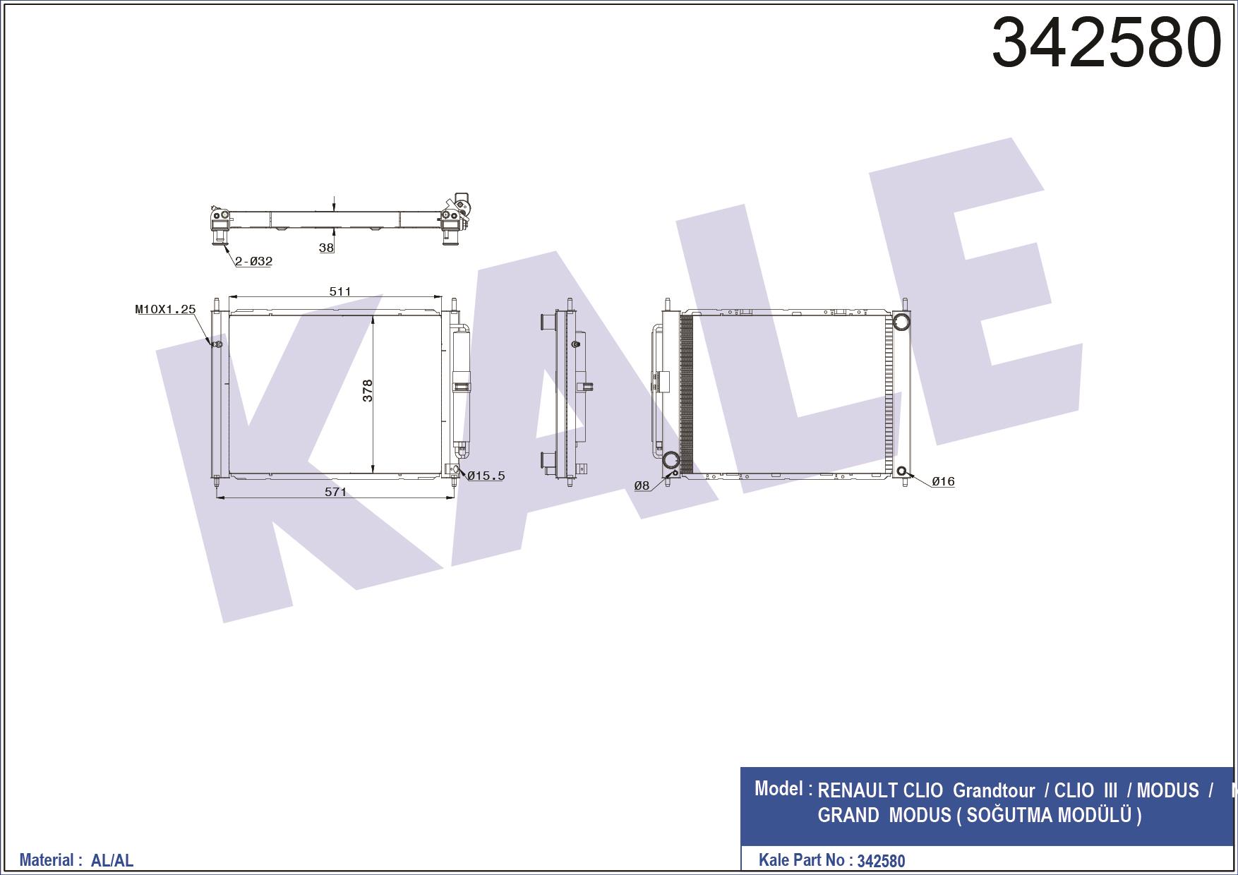 RADYATÖR SU+KLIMA CLIO III 05-12 / MODUS 04= / 1.5 DCI M-T (KLIMA İLE BİRLİKTE) BRAZING