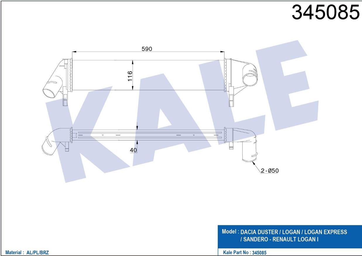 TURBO RADYATÖRÜ (INTERCOOLER) DUSTER 09-12 / LOGAN 04-12 / SANDERO 08-13 / 1.5 DCI