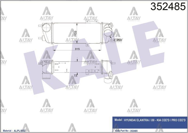TURBO RADYATÖRÜ (INTERCOOLER) I-30 1.6 DİZEL / I-20 / CEED / RIO 11=