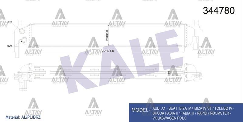 TURBO RADYATÖRÜ (INTERCOOLER) POLO / FABIA / IBIZA 10= CBZC-CJZC-CBZB-CUSA-CYZB-CUSB-CUTA 1.2 TSI-1.4 TDI BRAZING