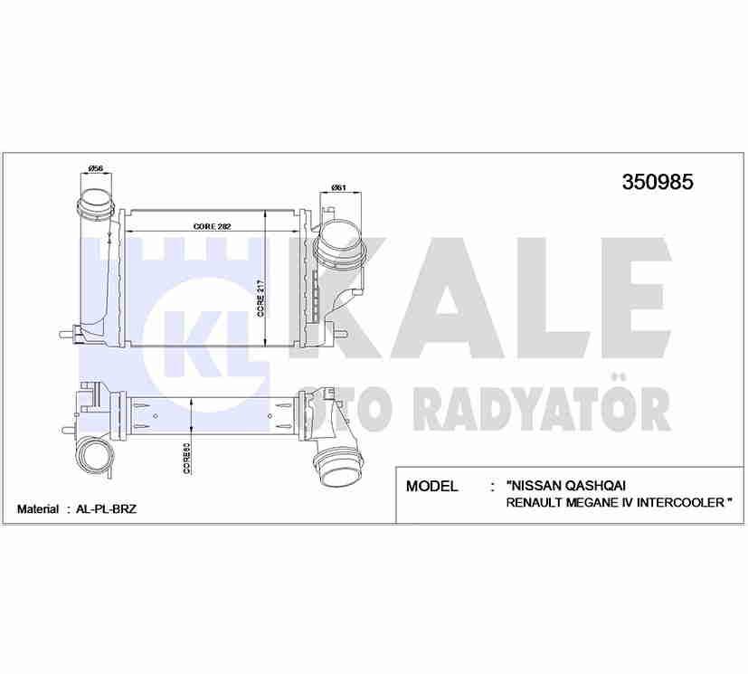 TURBO RADYATÖRÜ (INTERCOOLER) QASHQAI 14= 1.6 DCI / X-TRAIL 13= 1.6DCI / KADJAR / MEGANE / TALISMAN