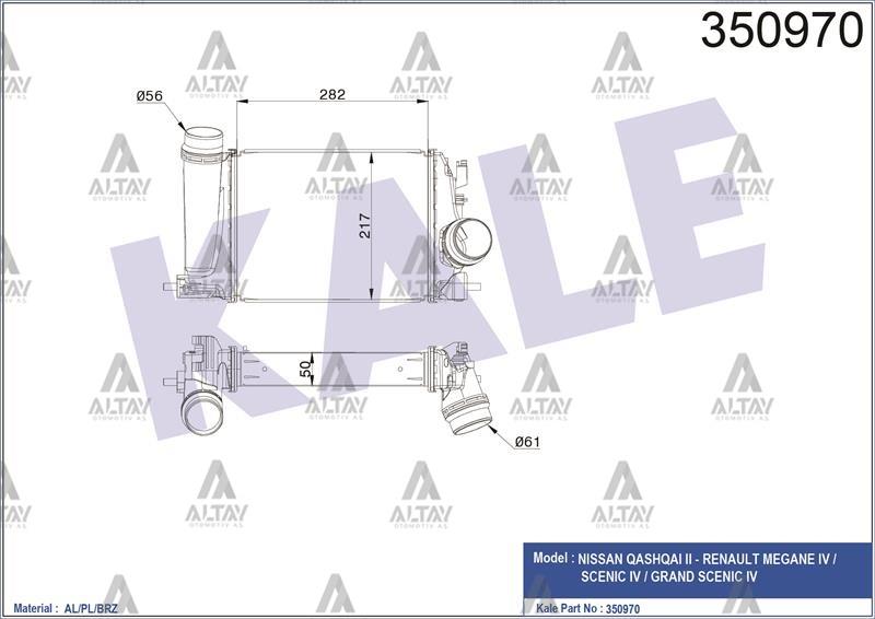 TURBO RADYATÖRÜ (INTERCOOLER) QASHQAI 14= 1.2 DIG-T / MEGANE IV 1.2 TCE 15=