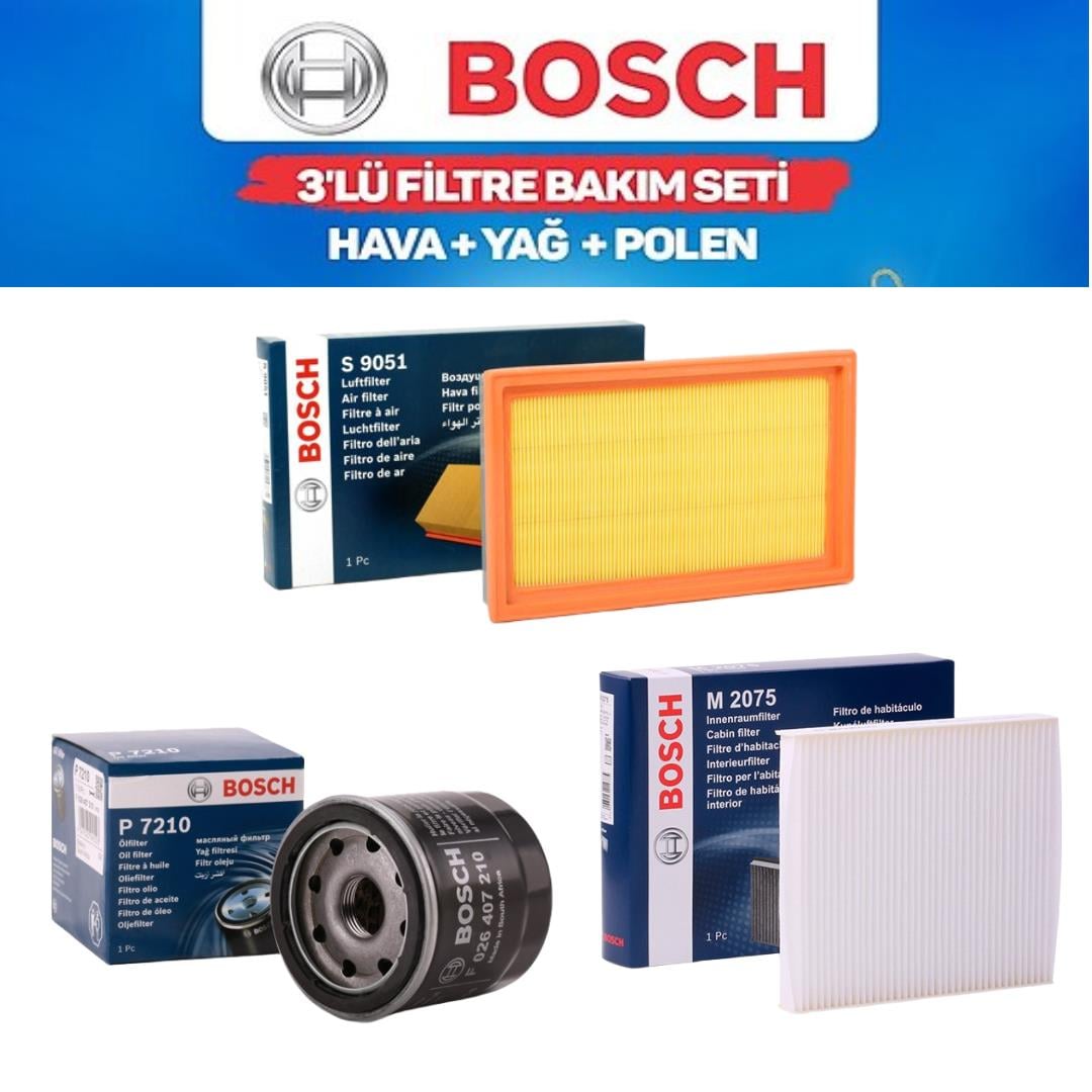 Almera N16 2000-2006 1.5-1.8 Benzinli QG15 / QG18 - Bosch 3'lü Bakım Seti Yağ-Hava-Polen Filtresi