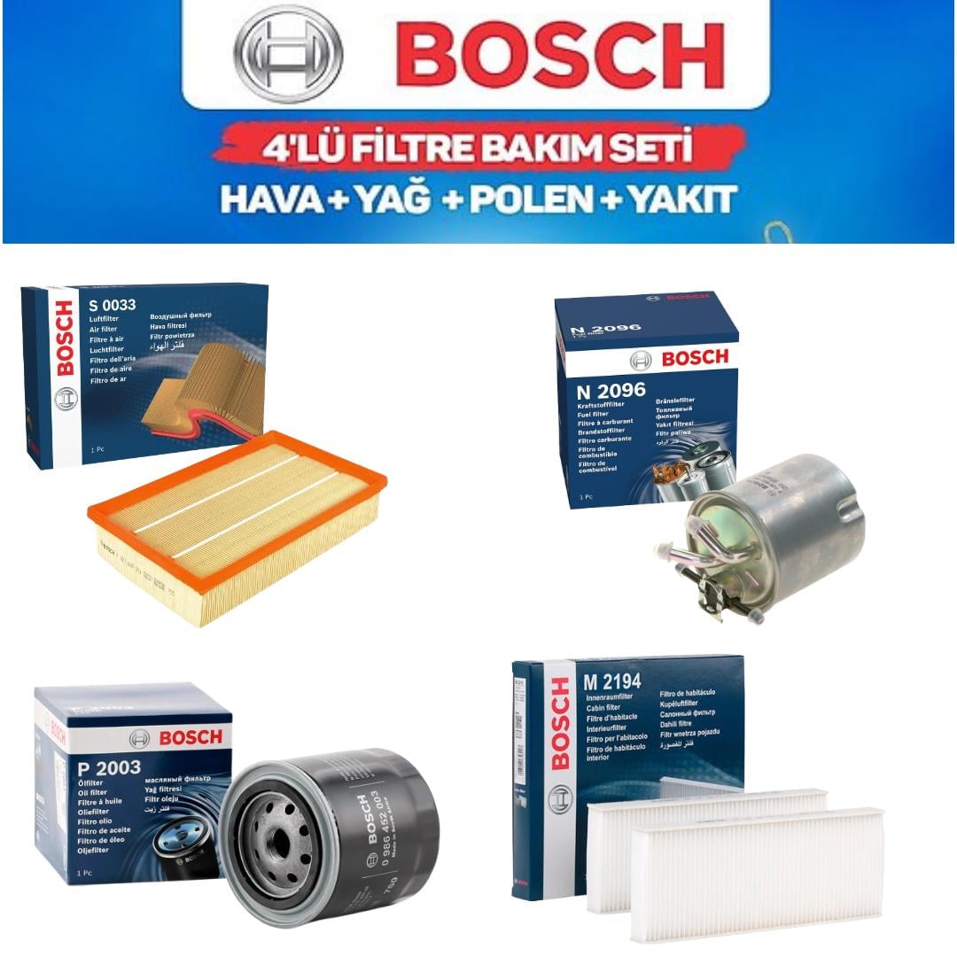 Navara D40 2006-2014 YD25T Dizel- Bosch 4'lü Bakım Seti Yağ-Hava-Mazot-Polen Filtresi