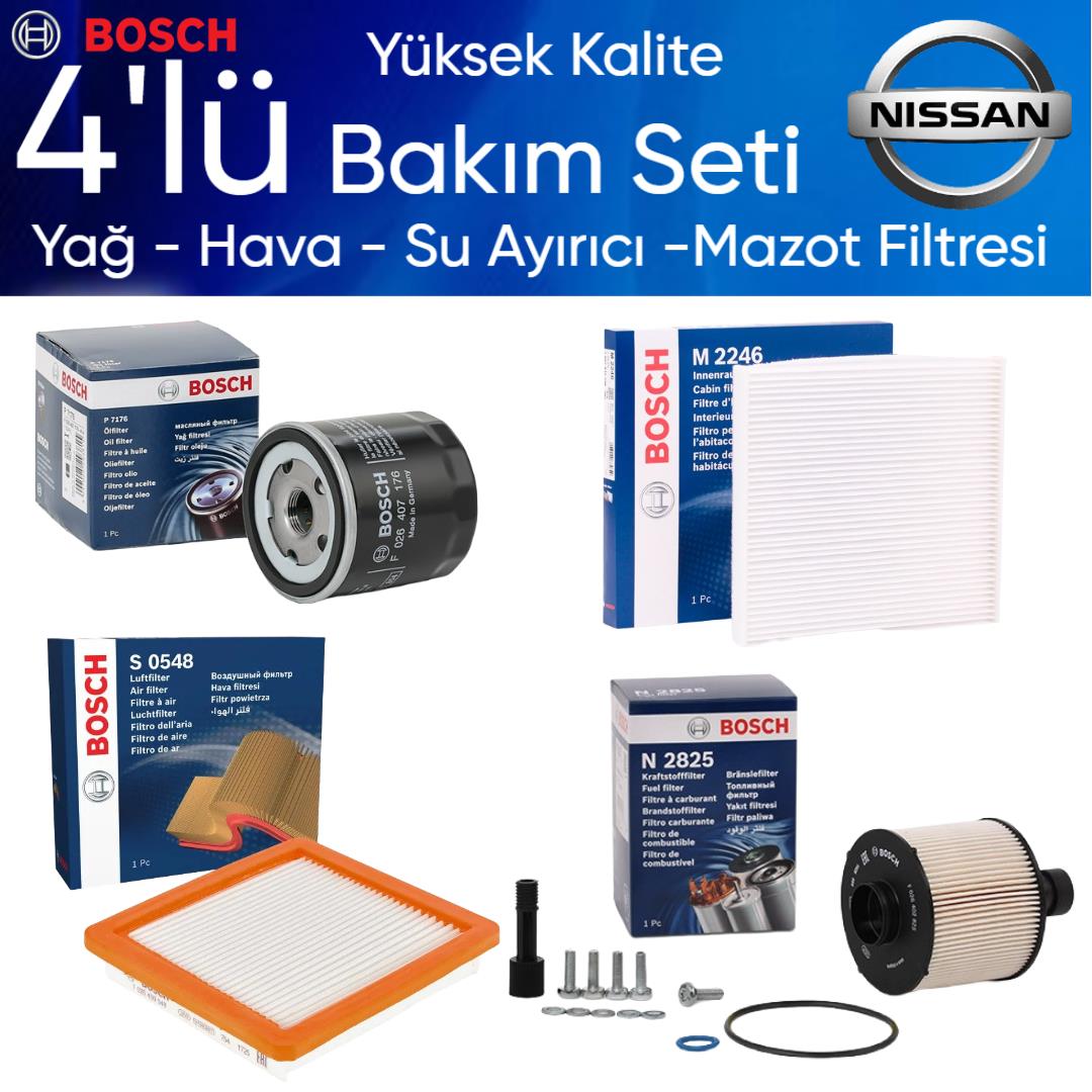 Note E12 2012-2014 K9K Dizel - Bosch 4'lü Bakım Seti Yağ-Hava-Polen-Mazot Filtresi