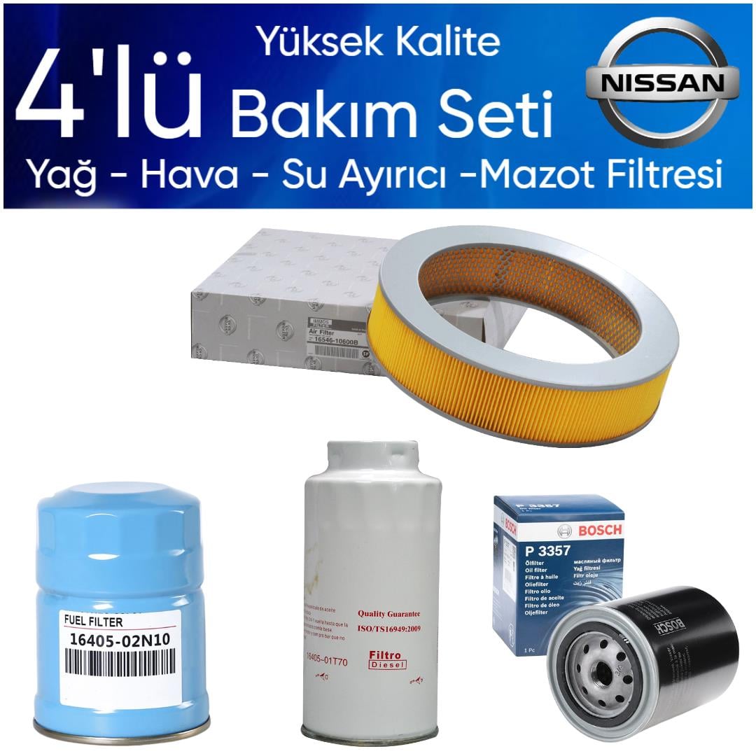 Pick Up D21 1995-1997 TD25-TD27 Dizel - 4'lü Bakım Seti Yağ-Hava-Su Ayırıcı-Mazot Filtresi