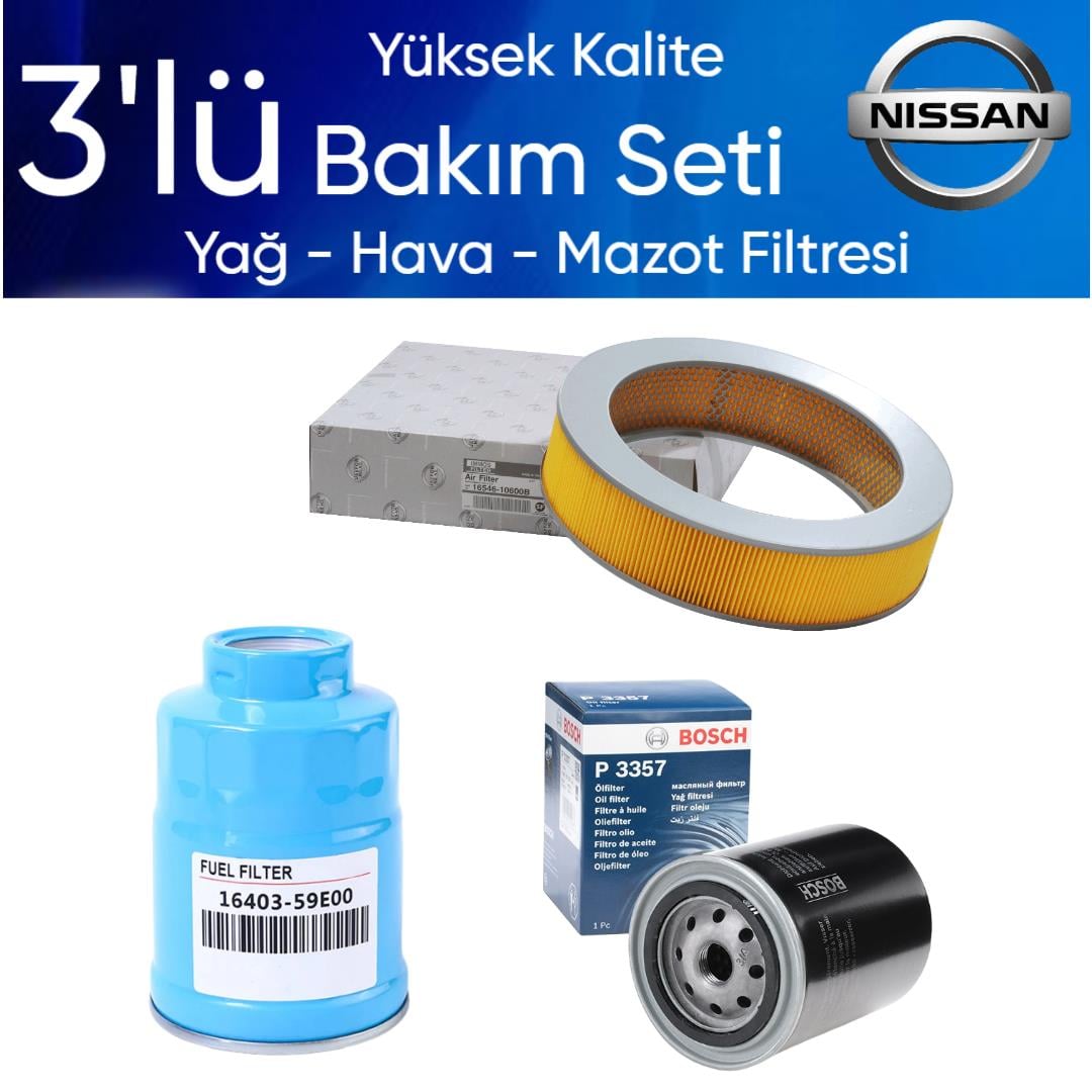 Pick Up D21 1995-1997 TD25-TD27 Dizel - 3'lü Bakım Seti Yağ-Hava-Mazot Filtresi