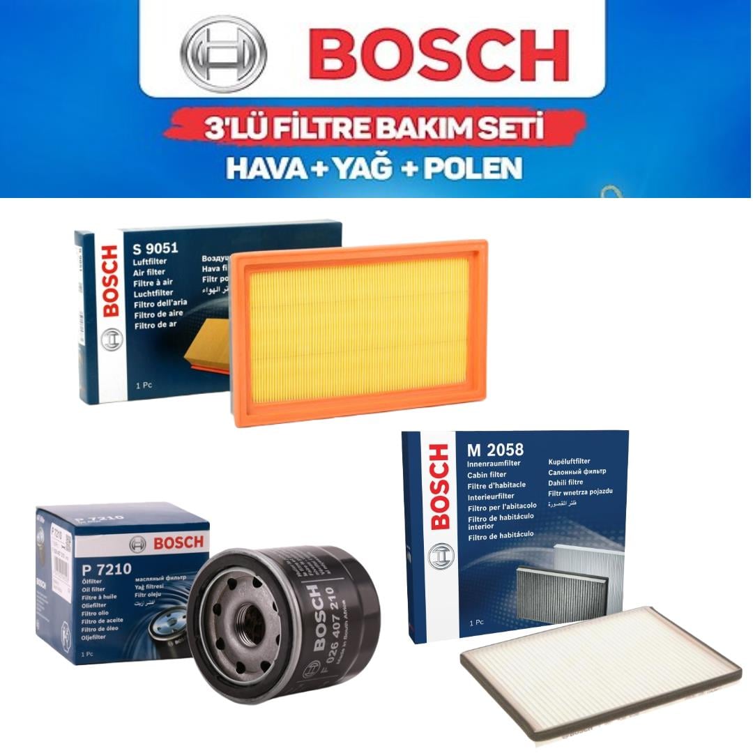 Primera P11 1997-2001 / P12 2002-2008 1.6 / 2.0 Benzinli QG16 / SR20 - Bosch 3'lü Bakım Seti Yağ-Hava-Polen Filtresi