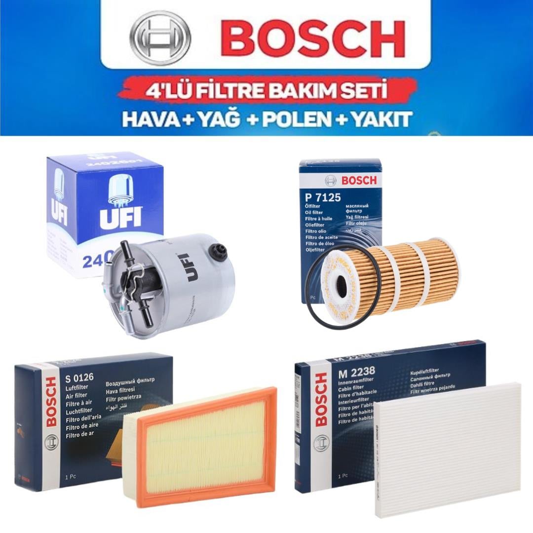 X-Trail T31 2002-2008 2.0 Dizel M9R - Bosch / Ufi 4'lü Bakım Seti Yağ-Hava-Polen-Mazot Filtresi