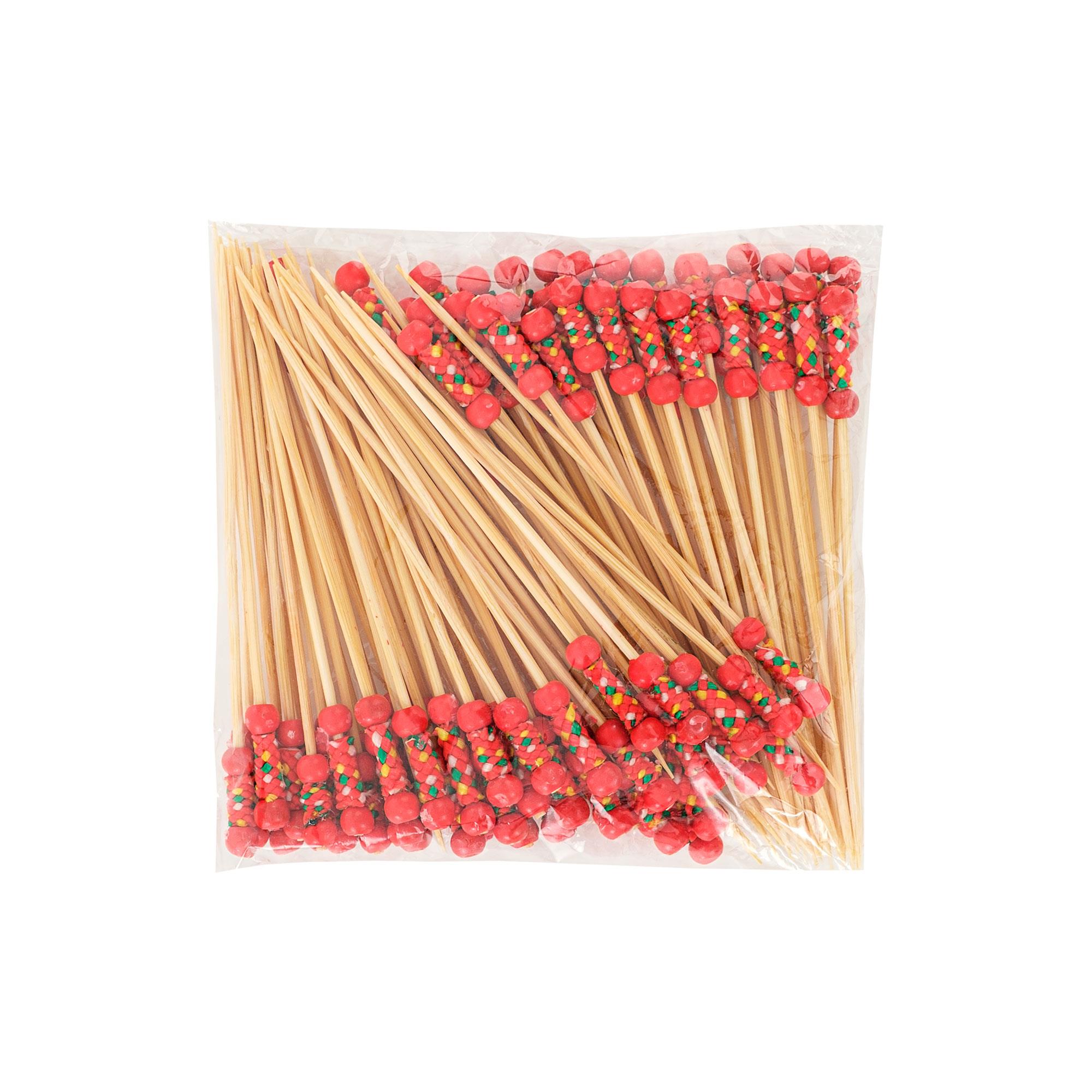 100 Adet Kokteyl, Bambu Meyve Kürdanları, Barbekü, İçecek, Tatlı, Meze, Parti Malzemeleri için Kırmızı Örgülü Çok Amaçlı Bambu Kürdan 12cm
