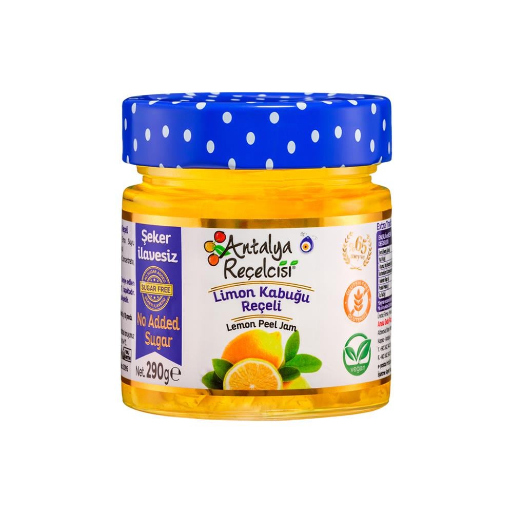 Antalya Reçelcisi Şeker İlavesiz Limon Kabuğu Reçeli 290g Cam Kavanoz