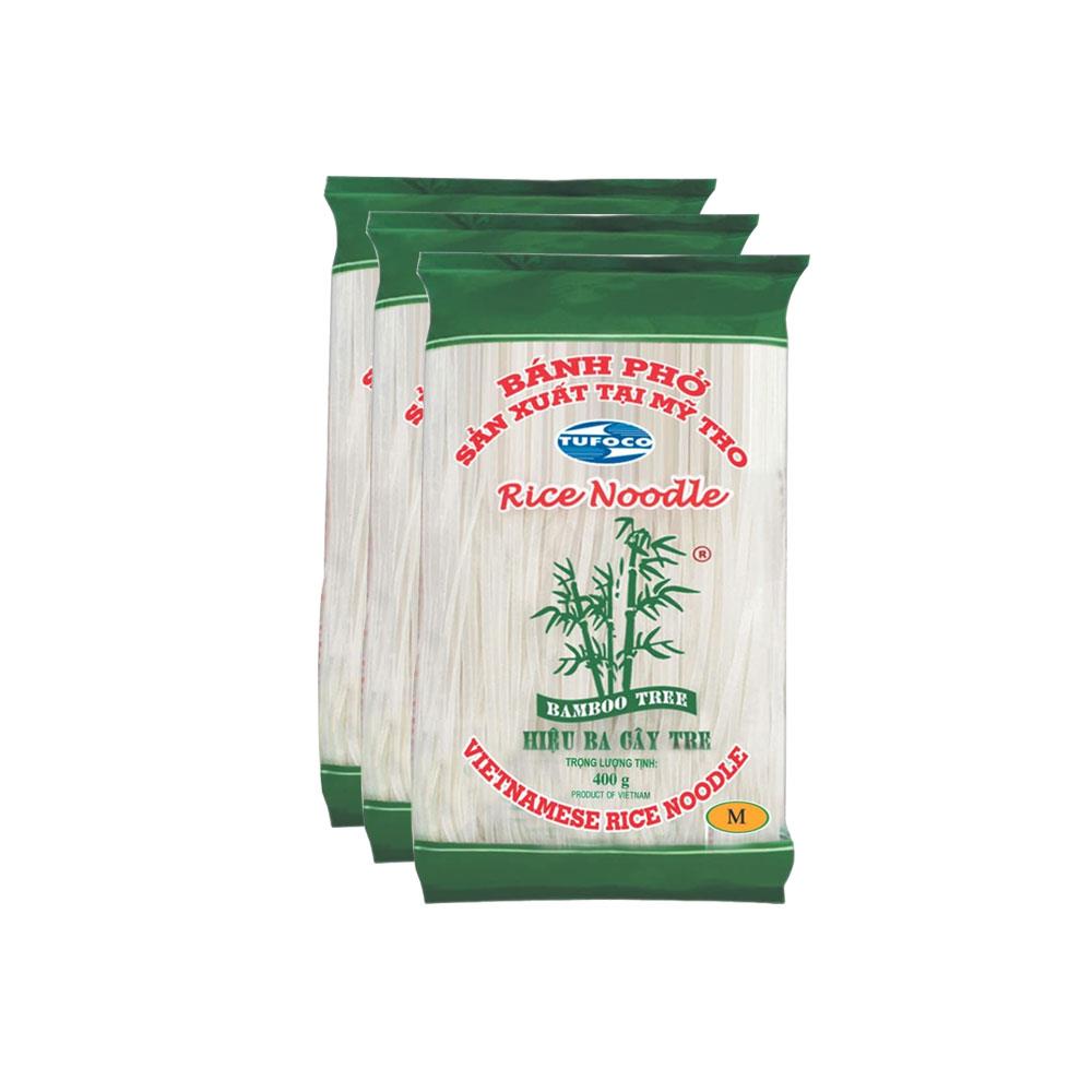 Bamboo Three Tufoco Glutensiz Pirinç Çubukları (Makarnası) 3 mm Vietnamese Rice Noodle 400 gr x 3 Adet  