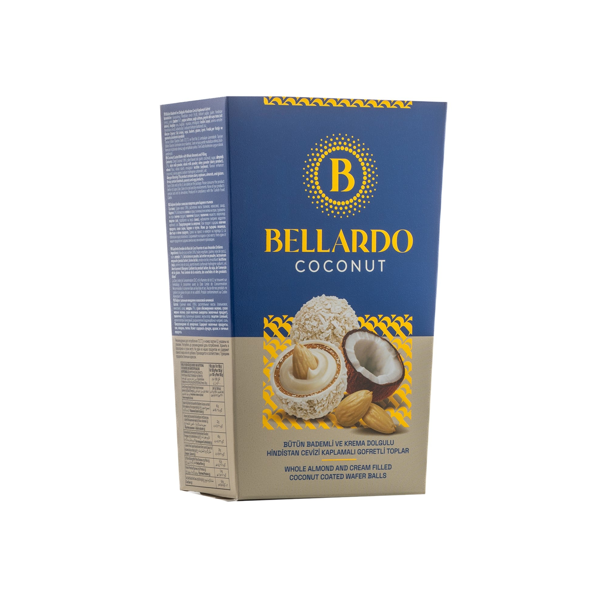 Bellardo Coconut Bütün Bademli ve Krema Dolgulu Hindistan Cevizi Kaplamalı Gofret Topları 150 g 