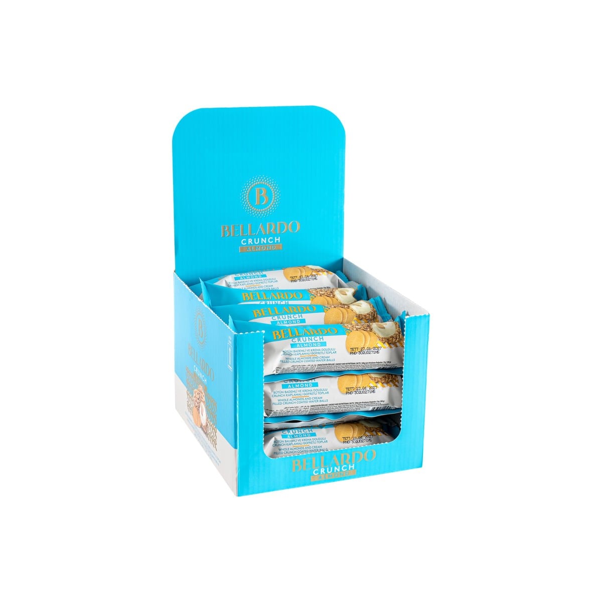 Bellardo Crunch Almond Bademli ve Krema Dolgulu Gofret Topları 30 g x 16 Adet (Display Kutu)