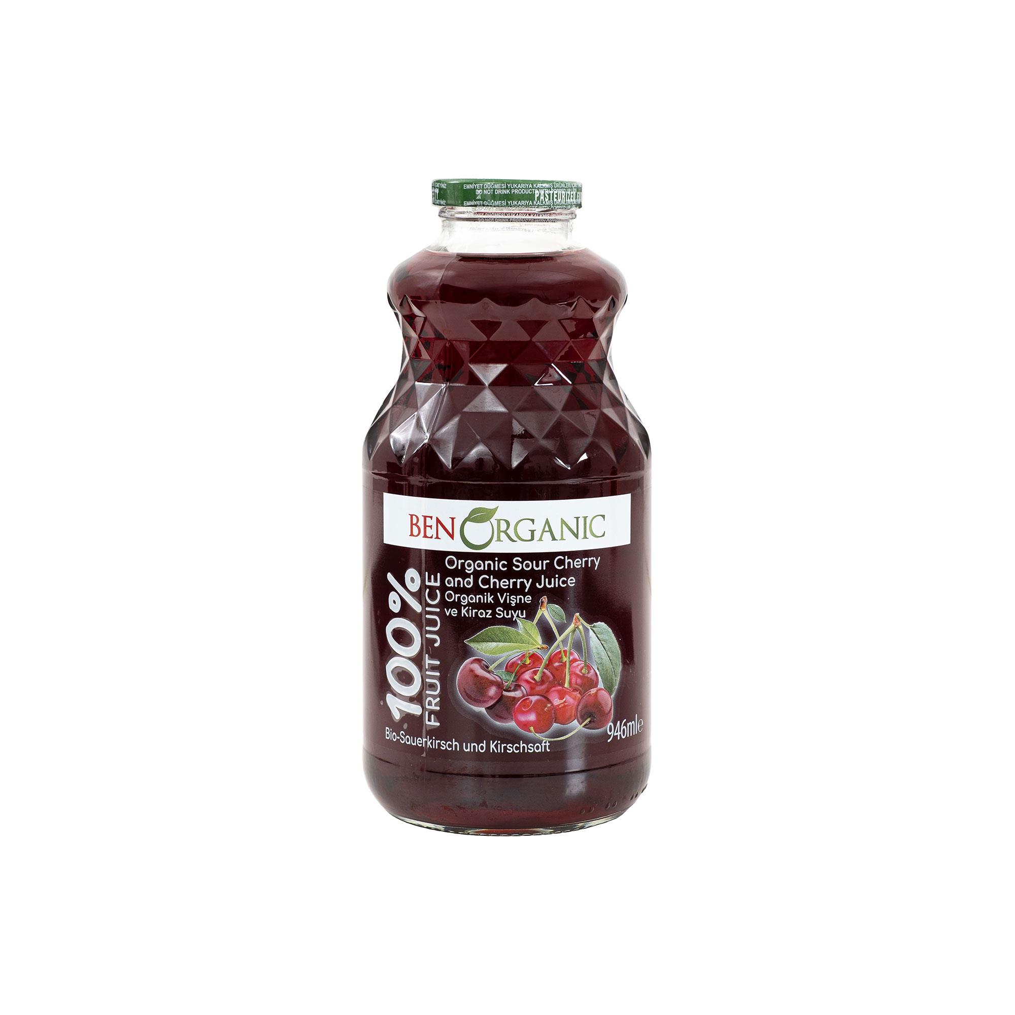 BENORGANIC Organik Vişne ve Kiraz Suyu 946 ml Cam Şişe